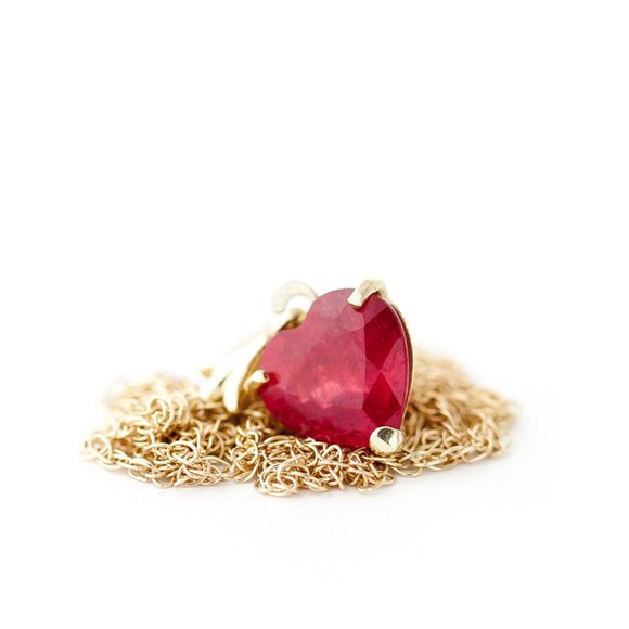 14K. SOLID GOLD NECKLACE WITH NATURAL HEART RUBY - Picture 5 of 9